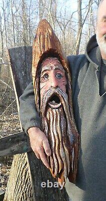 Cedar Carved Hanging Face Chainsaw Art, Sculpture, Home, And Garden Décor, Folk