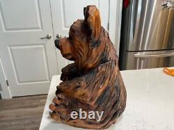 Chainsaw Art Carved Wood Bear Sitting 15x 10x 10