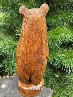 Chainsaw Carved BEAR Cub OAK Wooden Bear Statues ORIGINAL Whimsical Folk Artwork