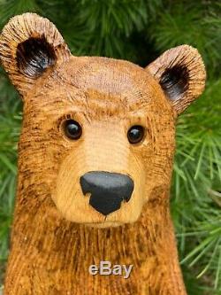Chainsaw Carved BEAR Cub OAK Wooden Bear Statues ORIGINAL Whimsical Folk Artwork