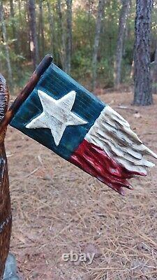 Chainsaw Carved Bear Texas Flag Wood Carving Rustic Art 16 Handmade Texas Bear