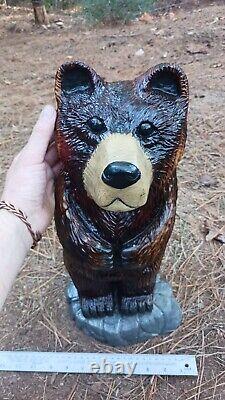 Chainsaw Carved Bear Texas Flag Wood Carving Rustic Art 16 Handmade Texas Bear