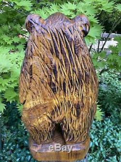 Chainsaw Carved CHUBBY BEAR HOLDING OWL Pine Wood UNIQUE Whimsical Folk Artwork