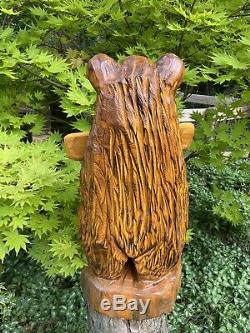 Chainsaw Carved CHUBBY BEAR with FREE CUSTOMIZED Sign Pine Wood Folk Art UNIQUE