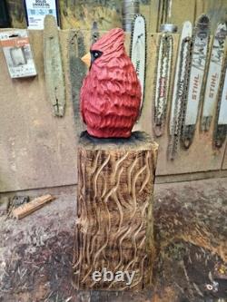 Chainsaw Carved Cardinal Wood Carving Sculpture Statue Art Home Decor