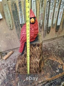 Chainsaw Carved Cardinal Wood Carving Sculpture Statue Art Home Decor