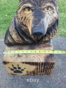 Chainsaw Carved Coyote Wolf Bust Wood Carving Rustic Art Sculpture Statue Dog