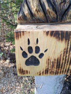 Chainsaw Carved Coyote Wolf Bust Wood Carving Rustic Art Sculpture Statue Dog