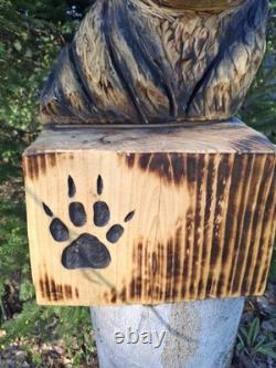 Chainsaw Carved Coyote Wolf Bust Wood Carving Rustic Art Sculpture Statue Dog