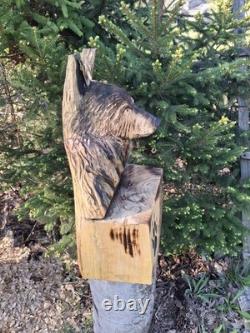 Chainsaw Carved Coyote Wolf Bust Wood Carving Rustic Art Sculpture Statue Dog