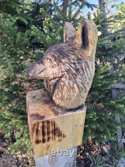 Chainsaw Carved Coyote Wolf Bust Wood Carving Rustic Art Sculpture Statue Dog