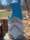 Chainsaw Carved Gnome Blue Hat Grey Beard Wooden Sculpture Decor 21.5 Tall