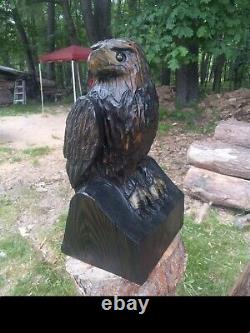 Chainsaw Carved Golden Eagle Wood Carving Birds Statue Sculpture Hawk Folk