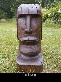 Chainsaw Carved Moai Easter Island Head Statue Wood Carving Folk art
