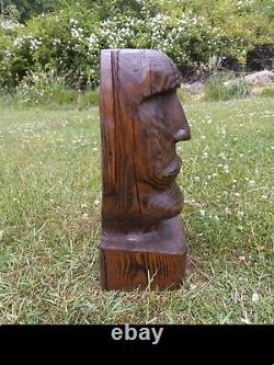 Chainsaw Carved Moai Easter Island Head Statue Wood Carving Folk art