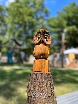 Chainsaw Carved OWL STATUE Black Walnut CARVING 18 Tall ONE OF A KIND