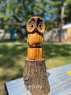 Chainsaw Carved OWL STATUE Black Walnut CARVING 18 Tall ONE OF A KIND