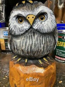 Chainsaw Carved OWL TOTEM POLE (3 OWL FAMILY) White Pine Wood ORIGINAL FOLK ART
