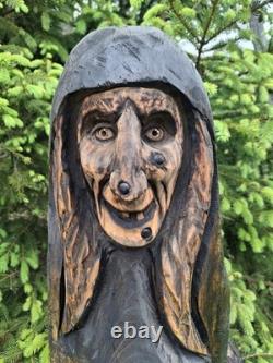 Chainsaw Carved Witch Wood Carving Creepy Goth Halloween Horror Folk Art