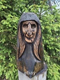 Chainsaw Carved Witch Wood Carving Creepy Goth Halloween Horror Folk Art