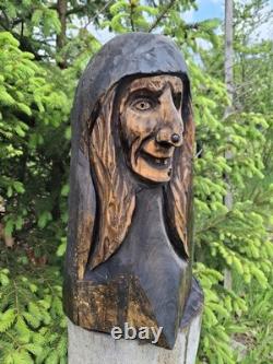 Chainsaw Carved Witch Wood Carving Creepy Goth Halloween Horror Folk Art