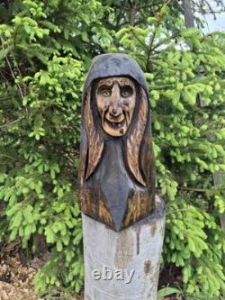 Chainsaw Carved Witch Wood Carving Creepy Goth Halloween Horror Folk Art