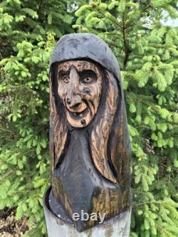 Chainsaw Carved Witch Wood Carving Creepy Goth Halloween Horror Folk Art