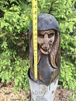 Chainsaw Carved Witch Wood Carving Creepy Goth Halloween Horror Folk Art