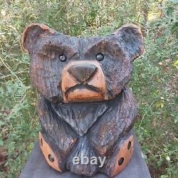 Chainsaw Carving Bear Wood Carving Art Fat Bear Cub Funny Cartoon Folk Art Pine