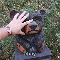 Chainsaw Carving Bear Wood Carving Art Fat Bear Cub Funny Cartoon Folk Art Pine