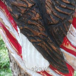Chainsaw Carving Eagle Bald Eagle American Flag Wall Hanger Cypress