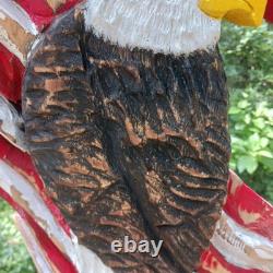 Chainsaw Carving Eagle Bald Eagle American Flag Wall Hanger Cypress