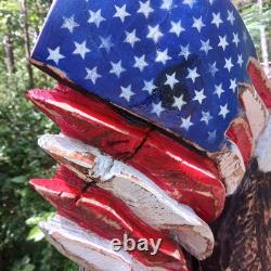Chainsaw Carving Eagle Bald Eagle American Flag Wall Hanger Cypress