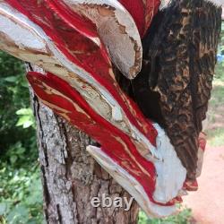 Chainsaw Carving Eagle Bald Eagle American Flag Wall Hanger Cypress