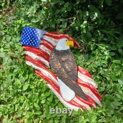 Chainsaw Carving Eagle Bald Eagle American Flag Wall Hanger Cypress