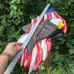Chainsaw Carving Eagle Bald Eagle American Flag Wall Hanger Cypress