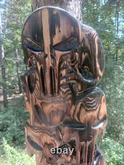 Chainsaw Carving Punisher Skull 42x10 Large Wall Hanger Skulls Demon Dark Art