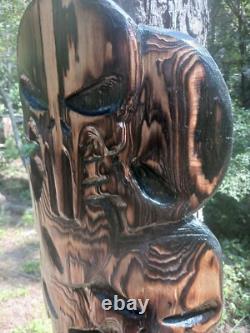 Chainsaw Carving Punisher Skull 42x10 Large Wall Hanger Skulls Demon Dark Art