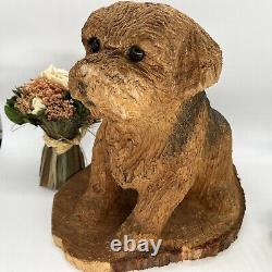 Chainsaw Wood Carved Dog Signed Folk Art Rustic Cabin Farm Doorstop