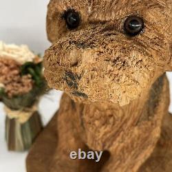 Chainsaw Wood Carved Dog Signed Folk Art Rustic Cabin Farm Doorstop