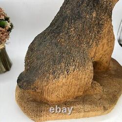 Chainsaw Wood Carved Dog Signed Folk Art Rustic Cabin Farm Doorstop