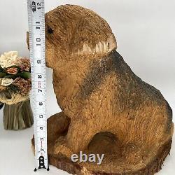Chainsaw Wood Carved Dog Signed Folk Art Rustic Cabin Farm Doorstop