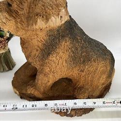 Chainsaw Wood Carved Dog Signed Folk Art Rustic Cabin Farm Doorstop