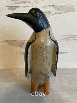 Charles Hart Style Wood Carved Antique Folk Art Penguin Sculpture 12 Tall