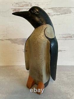 Charles Hart Style Wood Carved Antique Folk Art Penguin Sculpture 12 Tall