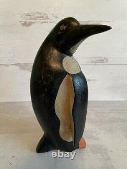 Charles Hart Style Wood Carved Antique Folk Art Penguin Sculpture 12 Tall