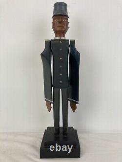 Charles Spiron Folk Art Hand Carved Whirligig Black Train Conductor Dated 1983