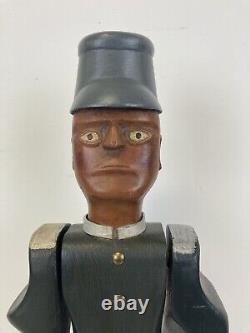 Charles Spiron Folk Art Hand Carved Whirligig Black Train Conductor Dated 1983