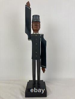 Charles Spiron Folk Art Hand Carved Whirligig Black Train Conductor Dated 1983