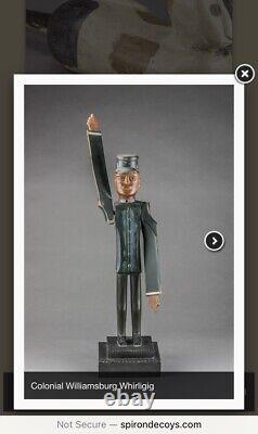 Charles Spiron Folk Art Hand Carved Whirligig Black Train Conductor Dated 1983